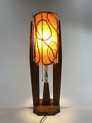 Spaghetti Lucite Wood Swag Table Lamp Vintage Mid Century Modern, Has Damage