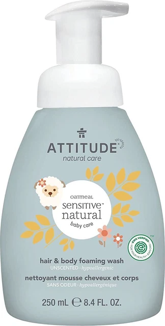 Espuma corporal y para el cuidado natural del bebé sensible a la avena lavado por actitud, 8,4 oz