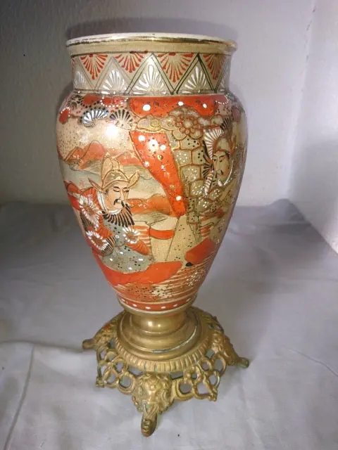 ANCIEN VASE SATSUMA SUR SOCLE EN BRONZE JAPON ASIE EN CERAMIQUE 19e siècle