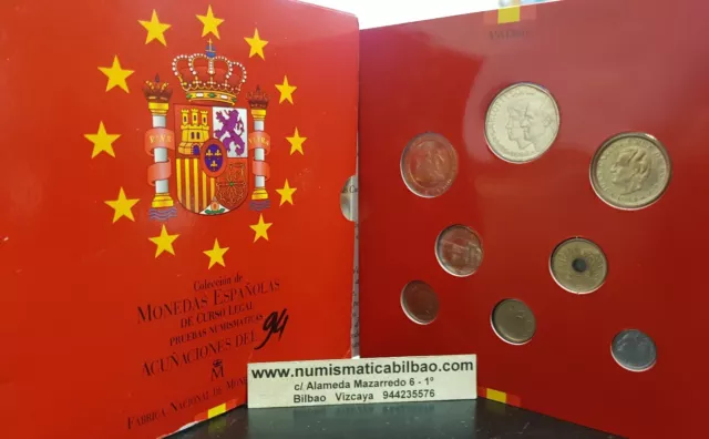 España 1994 Cartera Oficial Fnmt @Rara@ 1+5+10+25+50+100+200+500 Pesetas Set Sc