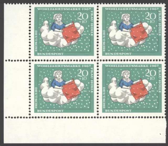 BRD / Bund 1967 MiNr. 539 postfrisch 4er Block mit Plattenfehler und Eckrand 3