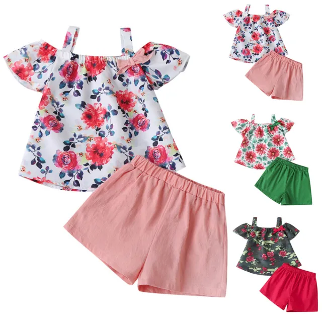 Toddler Baby Kids Girls Summer Floral Tops + Shorts Set Casual Outfits Clothes