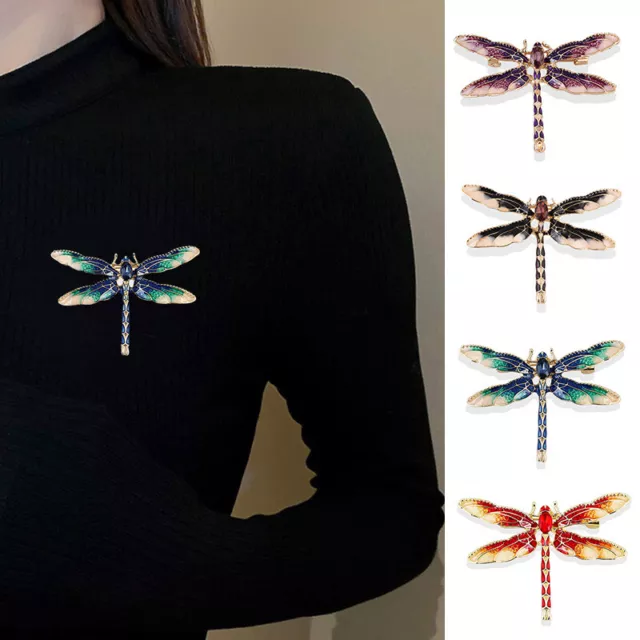 Crystal Green Dragonfly Animal Insect Brooch Pin Women Jewelry Gift