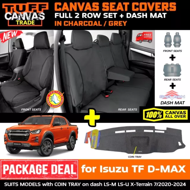 TUFF TRADE Canvas Seat Covers + DASH MAT Isuzu DMAX TF W/TRAY 20-24 2ROW 1593 CH