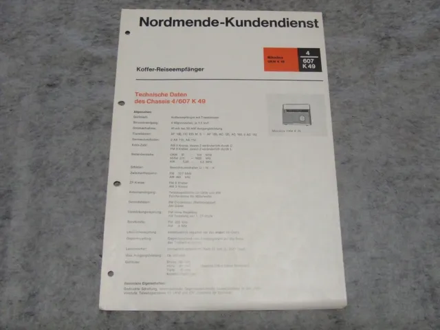 Schaltplan Service Manual Kofferradio Radio Nordmende Mikrobox UKW K49 4/607K49