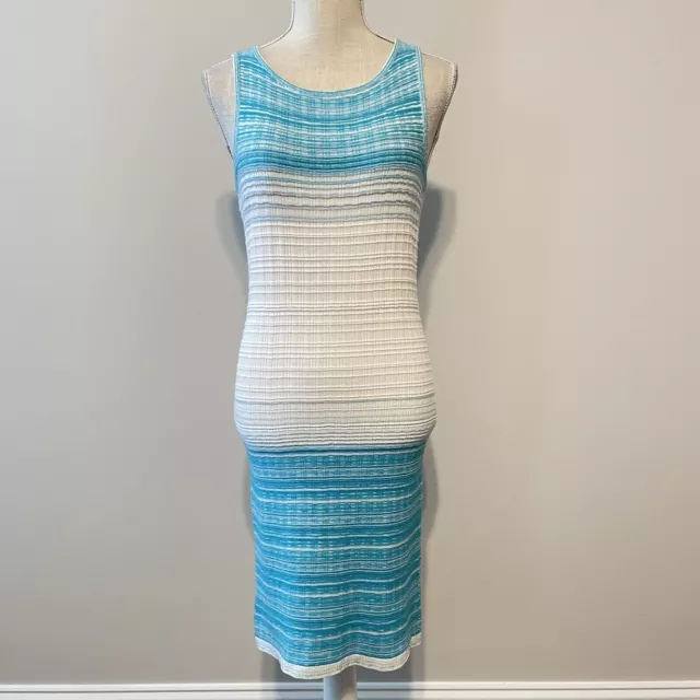 St. John Dress Womens 10 Blue White Colorblock Sleeveless Santana Knit