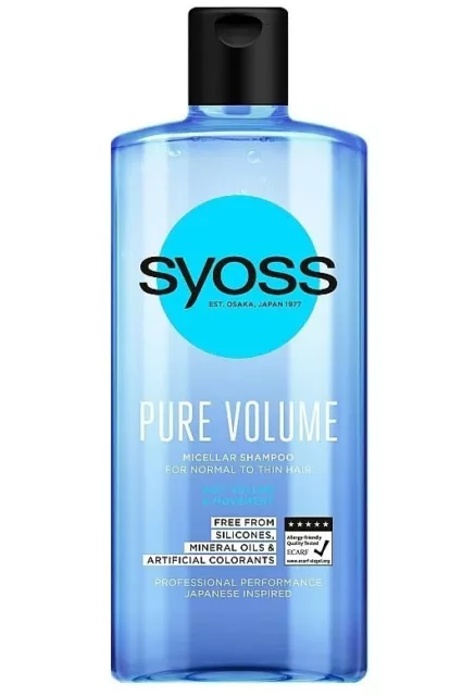 12,80€/L - 6x Syoss Shampoo - Pure Volume - für normales bis feines Haar - 440ml