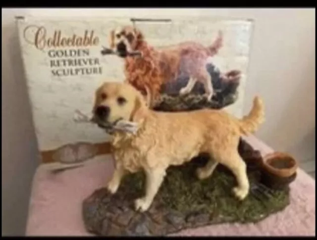 Golden Retriever Figurine Statue Resin In The Garden With My Dog Gold Collar