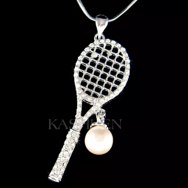 Grande Raqueta de Tenis Hecho con Swarovski Perlas Cristal Bola SPORTS Collar