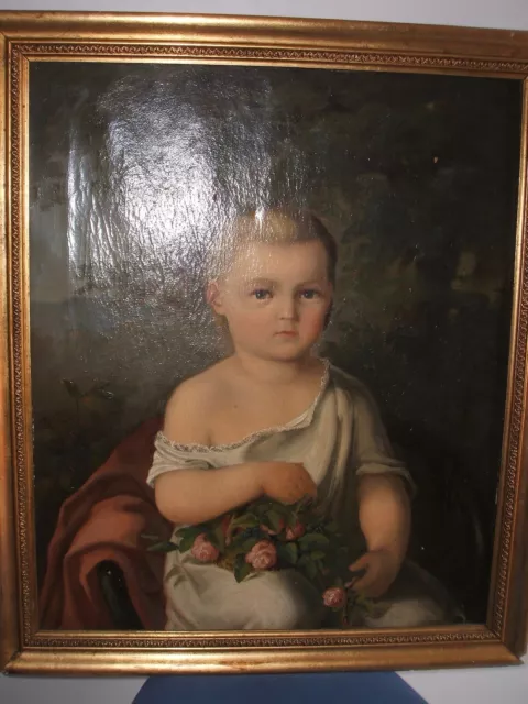 Antikes Gemälde Mädchen Porträt Girl Portrait Painting Oil Biedermeier Signiert