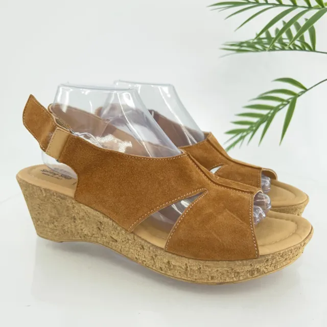 Spring Step Women's Sandal Size 41 10 Brown Suede Wedge Comfy Leather Shoe