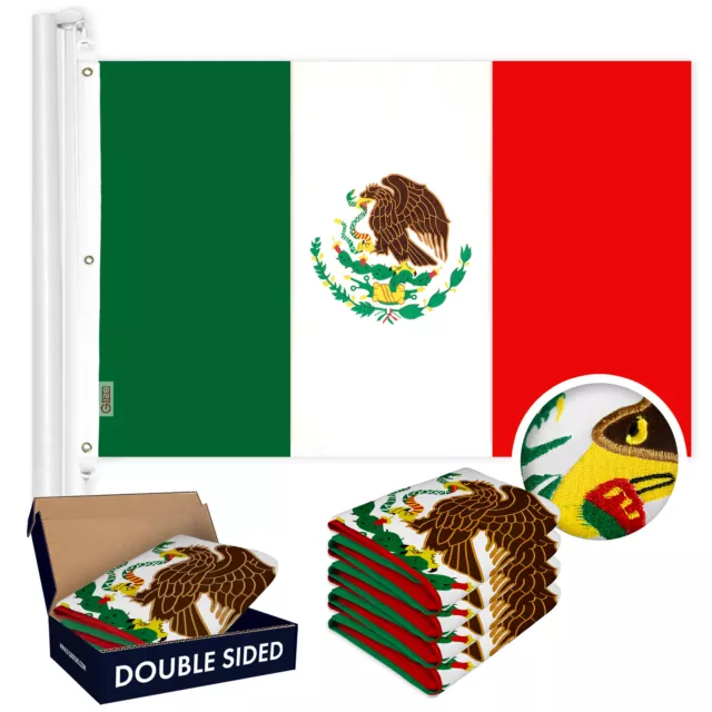 G128 5 Pack: Mexico Mexican Flag 5x8 Ft Double Sided Emb 210D Polyester 2-ply