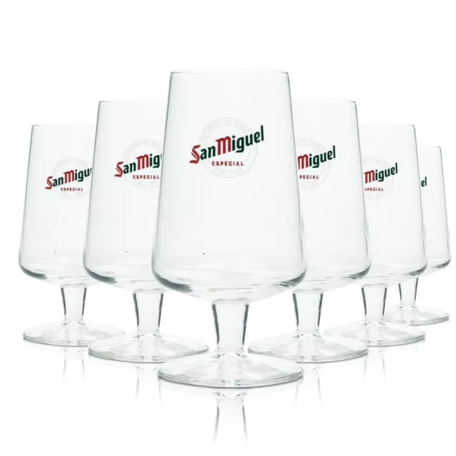 6x San Miguel Bier Glas 0,3l Pokal "Especial" Gläser Tulpe Spanien Stielglas Bar