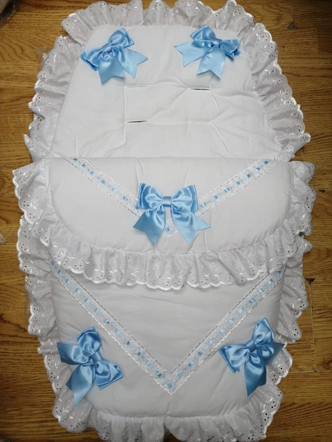 Baby  boys  white /  blue Luxury Large Ribbon Foot Muff Cosy Toes Pram buggy