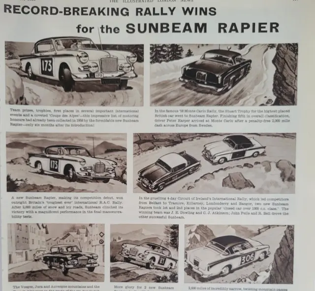 Sunbeam Rapier Car Auto "Rally Wins" UK Print Ad Original 1959 ILN ~9.5x14"