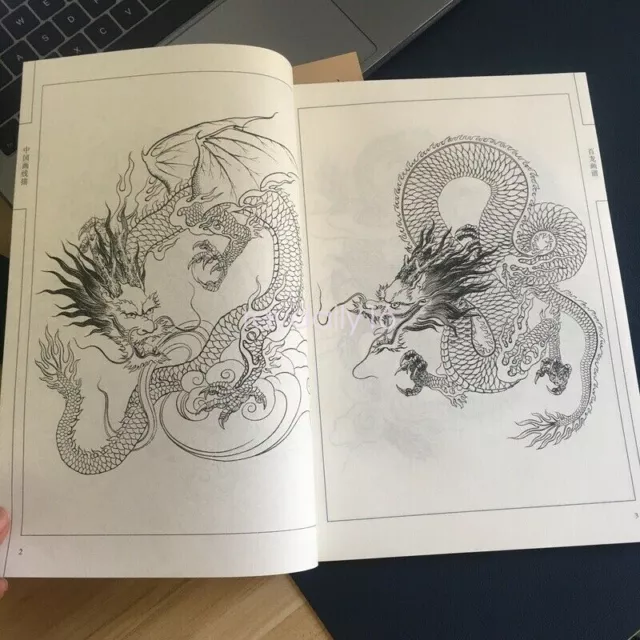 Libro flash tatuaggio centinaia di draghi per disegno foglio calligrafia linea schizzo 3