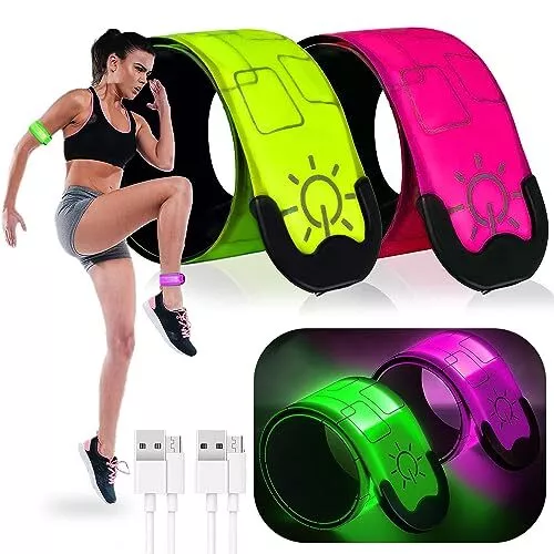 2 PCs LED Running Light USB Rechargeable Reflective Safety Armbands(Green + Red)