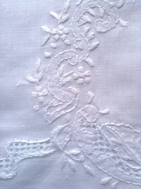Embroidery 6 Pieces Fine Linen Cotton Embroidered Lace White Guest Towel 14x22" 3