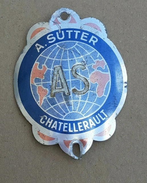 Ancienne Plaque De Vélo Cycles A.S SUTTER - CHATELLERAULT - Vintage Cyclisme