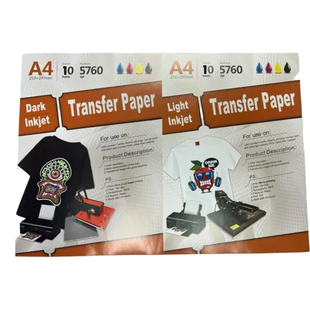 20 Heat Transfer Paper for Dark Fabric & Light Fabric 8.5 x 11 Iron-on Transfer