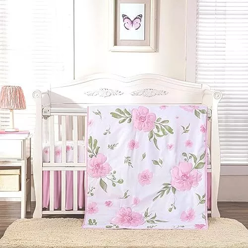 Crib Bedding Set for Girls 3Piece Soft Crib Set for Baby Girl Bedding Floral