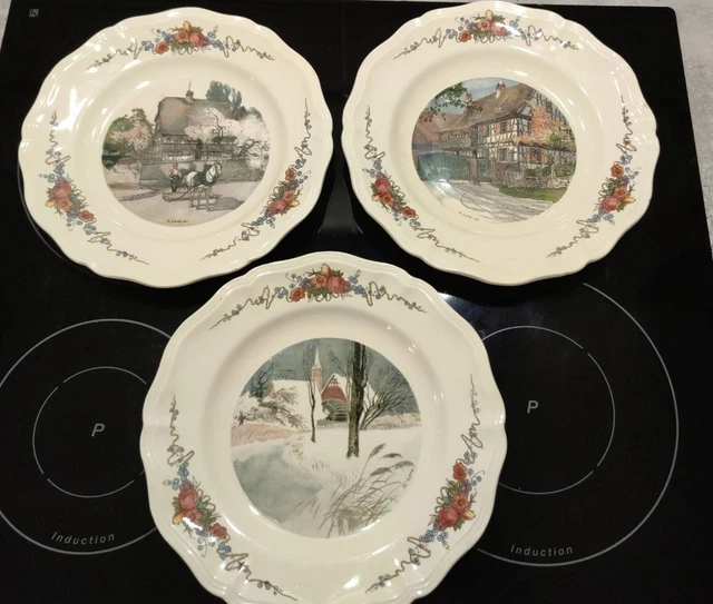 3 Assiettes Plates Faïence Sarreguemines modèle Obernai - H. Loux