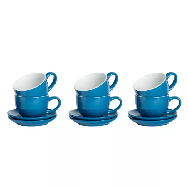 12pc Coloured Cappuccino Cup Saucer Set Porcelain Tea Coffee Cups 250ml
