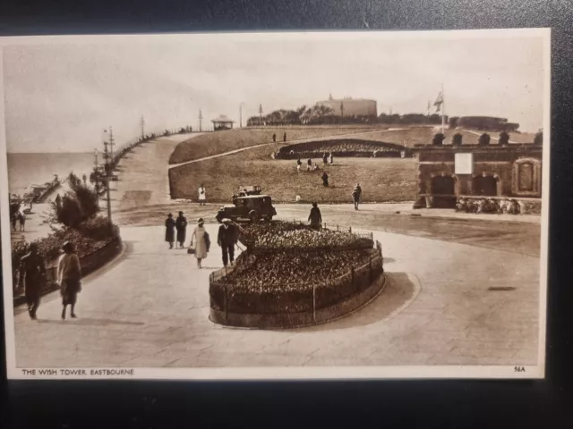 Eastbourne Postcard C1930 Old Car Parked At Wish Tower Deco Era Sussex