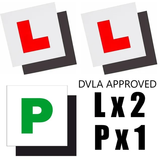 2 x FULLY MAGNETIC L PLATES + 1 P PLATE SECURE EASY FIX APPROVED LEARNER SIGNS