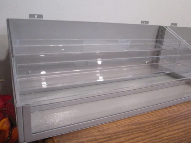 Lot 2 Wall Mounted Gray Metal Clear Acrylic 3 Shelf Display Box Shelf Heavy Duty
