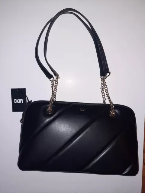 DKNY Bryant Park Top Zip Crossbody Bag Pink Beige & Brown Logo Chain MSRP  $160