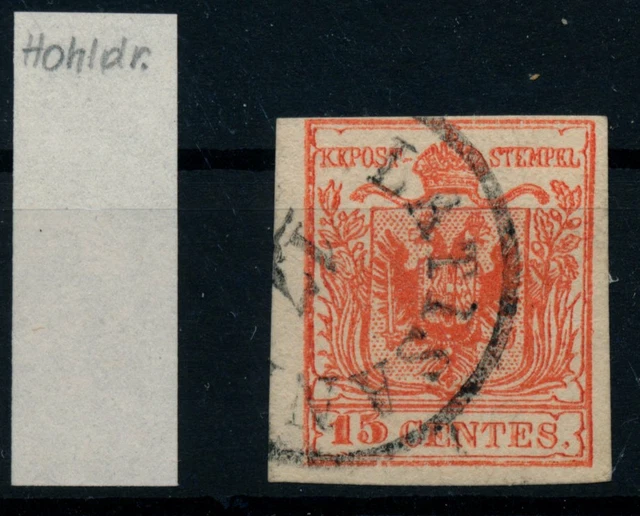 LOMBARDEI-VENETIEN 1850 15C, MP, Type III. HOHLDRUCK! LATISANA. Schön, frisch!