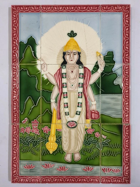 9pc panel x Vintage Majolica Tile VISHNU Japan