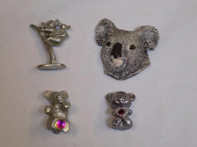 Bear + Koala Lot Set 4 Wood Magnet + Pewter Metal Figurine Statue Figure Collect