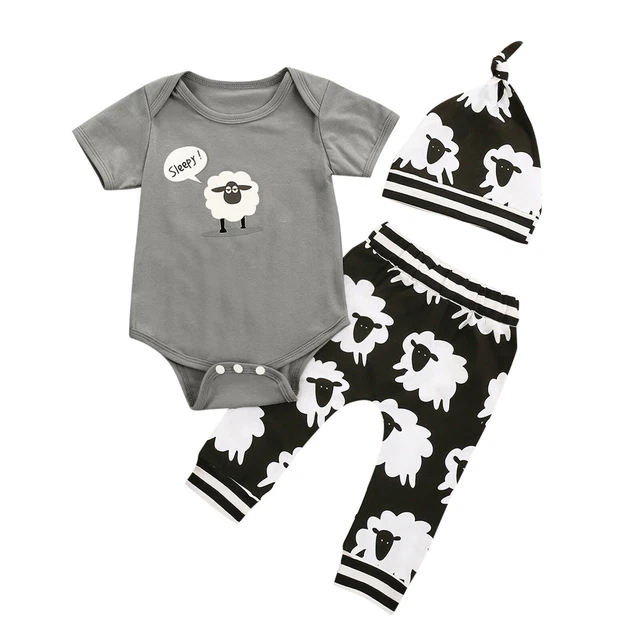 Set abiti pantaloni estivi neonato neonato bambino bambina cartoni animati pecore rompicapo