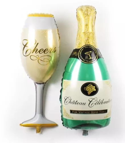 Champagne Verre Et Bouteille Feuille Ballon 96.5cm Grand Hélium Mariage 16 "