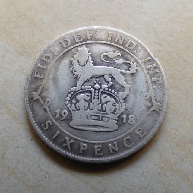 George V Sixpence 6D Silver 1918 (myrefn18894B)