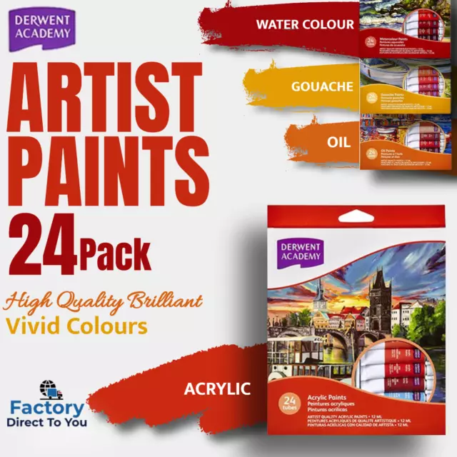 Paint Set Acrylic Gouache Oil Watercolour  24 Colours x12ml Tubes Art Craft
