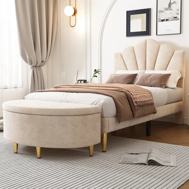 Pnk Velvet Upholstered Sngle Bed Frame Wth Hgh Wnged Headboard - Safna N 2024 | Sngle
