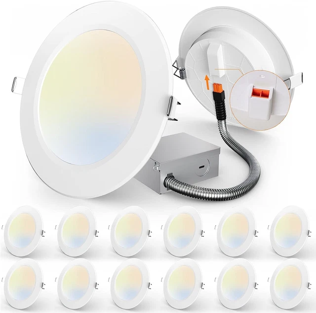 12 PACK 6 Inch 5CCT UltraThin LED Recessed Ceiling Light with Junction