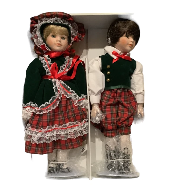 Dynasty Doll Collection "Noel & Carole" Christmas Porcelain Dolls w/orig Box