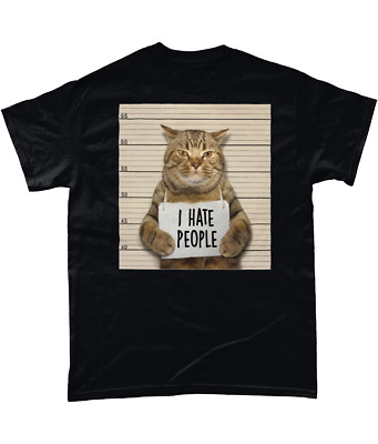 GATTO antisociale odio la gente della polizia Formato Ritratto funny shirt tee per gli amanti CAT S-5XL