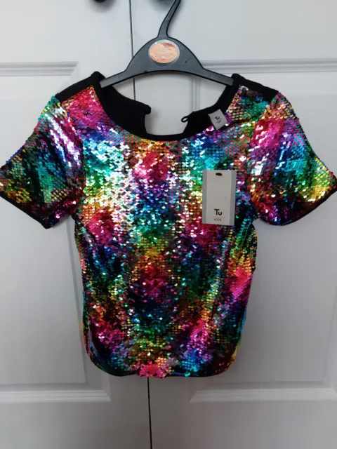 Girls sequin Comfy Top • age 7 years sparkle party disco multicolour New