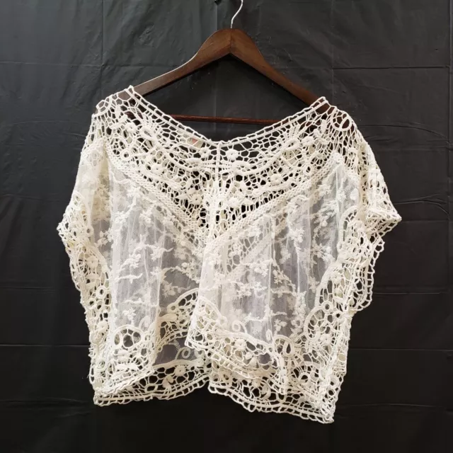 Latiste By Amy Womens Cap Sleeve Crochet Lace Top Size M Ivory Sheer V Neck 2