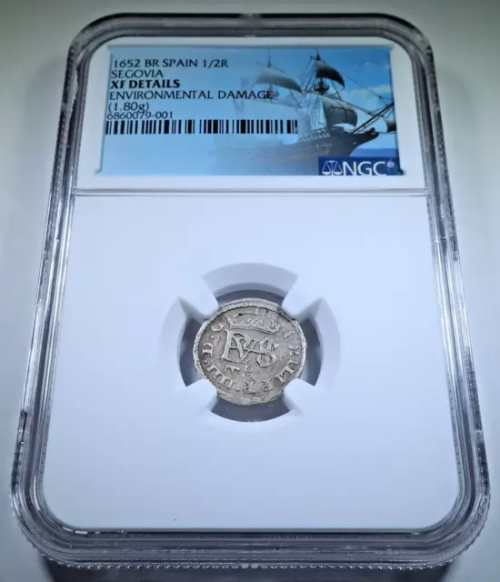 NGC XF 1652 Spanish Silver 1/2 Reales 1600's Colonial Cross Pirate Treasure Coin