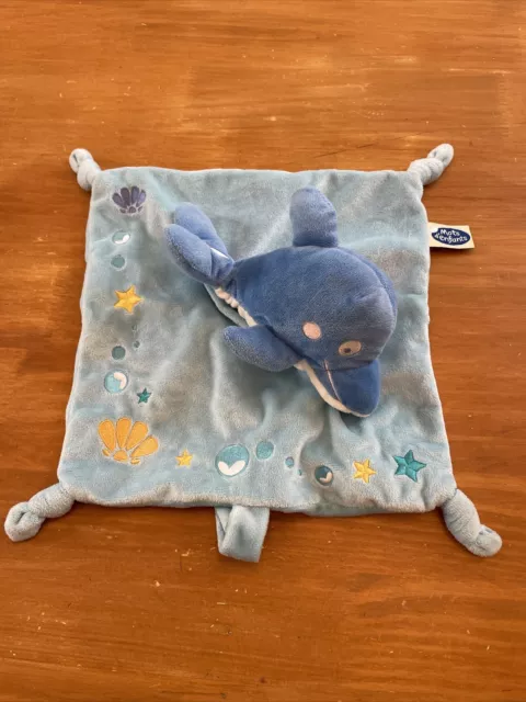 O Doudou plat dauphin bleu coquillage Jaune étoile MOTS D'ENFANTS Attache Tétine