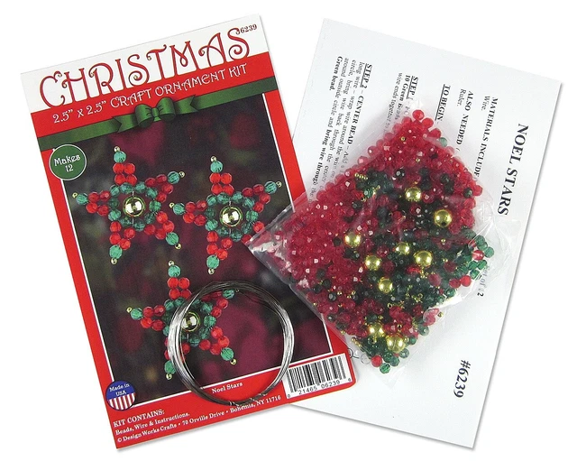 Kit de adorno con cuentas Design Works 2,5" conjunto redondo de 12 estrellas Noel -DW6239
