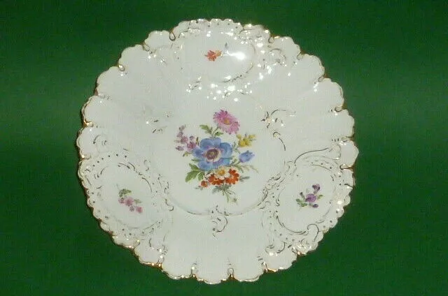 Old MEISSEN Pageantry Bowl Plate Porcelain 24 CM Floral Colorful Flowers Top