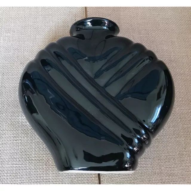 Vintage Art Deco Black Roundish Ceramic Vase Gothic Dark Academia Eighties
