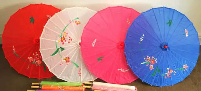 Joblot 10 mixed colour Chinese Silk Parasols 80 cm Diameter wholesale